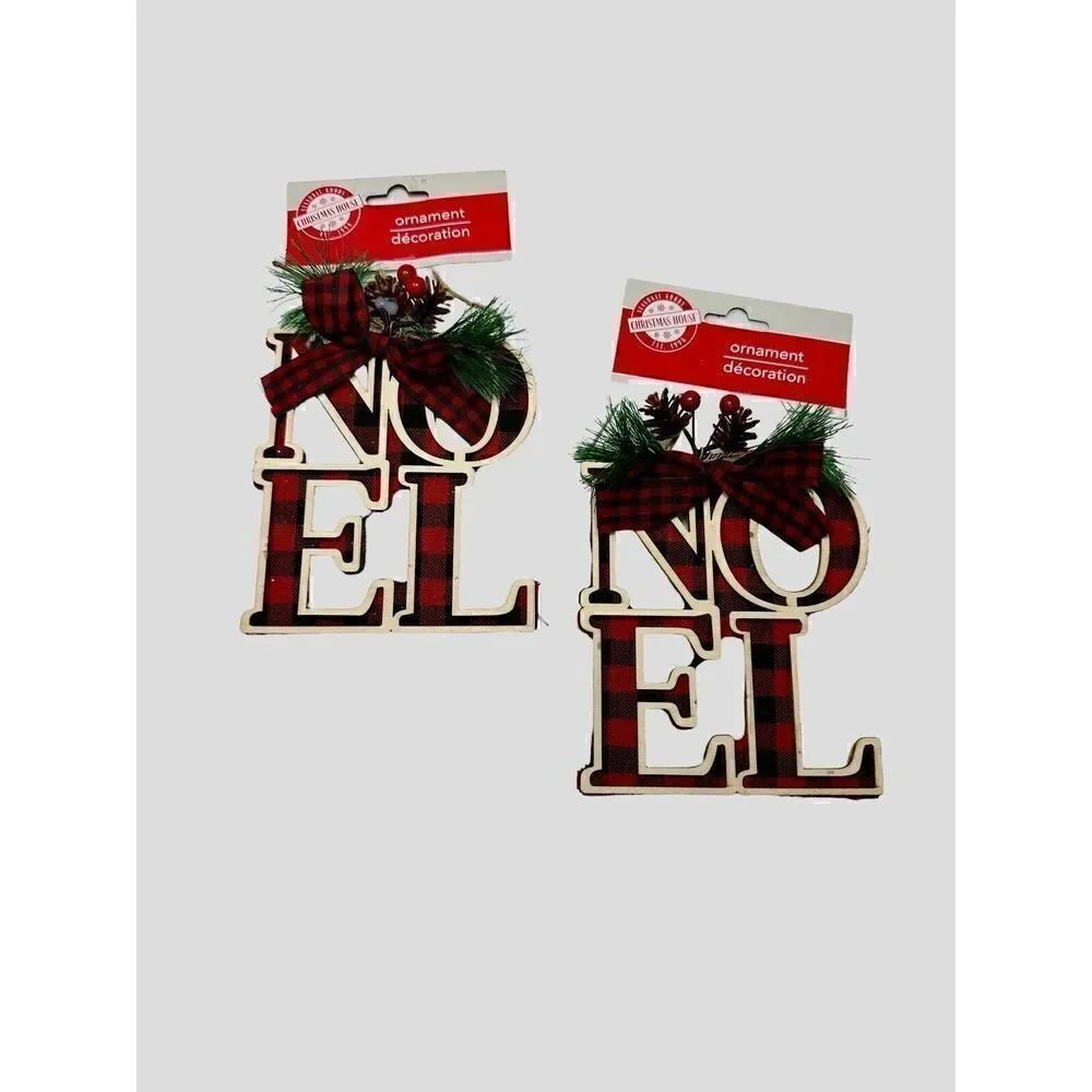 NWT Plaid NOEL Rustic Farmhouse Christmas Holiday Ornaments Red and Black 5”